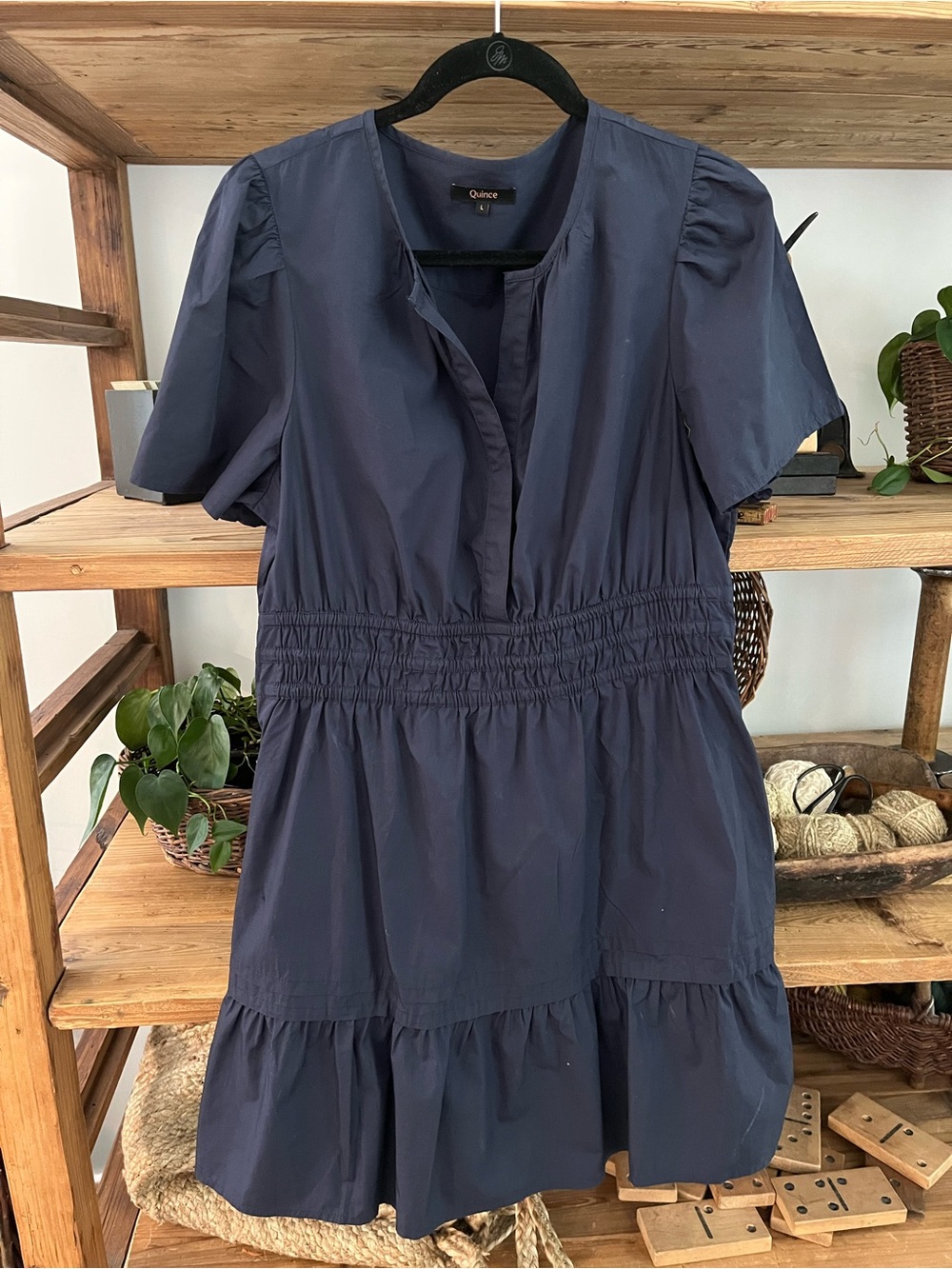 Quince Navy Blue Short Sleeve Tiered Dress